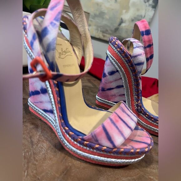 Christian Louboutin Cataclou Duplice Pink and Purple Wedges size 38 - Picture 5 of 14